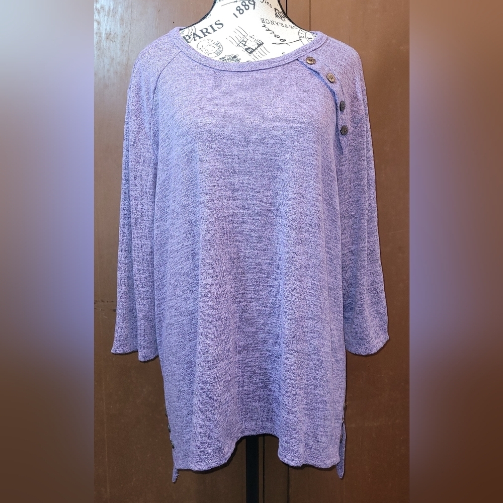 NEW Southern Lady XL Heather Lavender Purple 3/4 Sleeve Knit‎ Pullover Sweater
